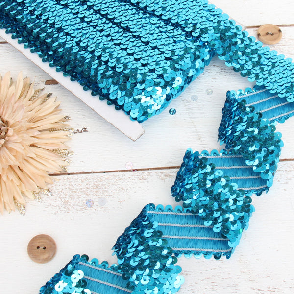 Stretch Sequin Roll - 1 1/2in - Aqua - 10 Meters (11 Yards) - Threadart.com