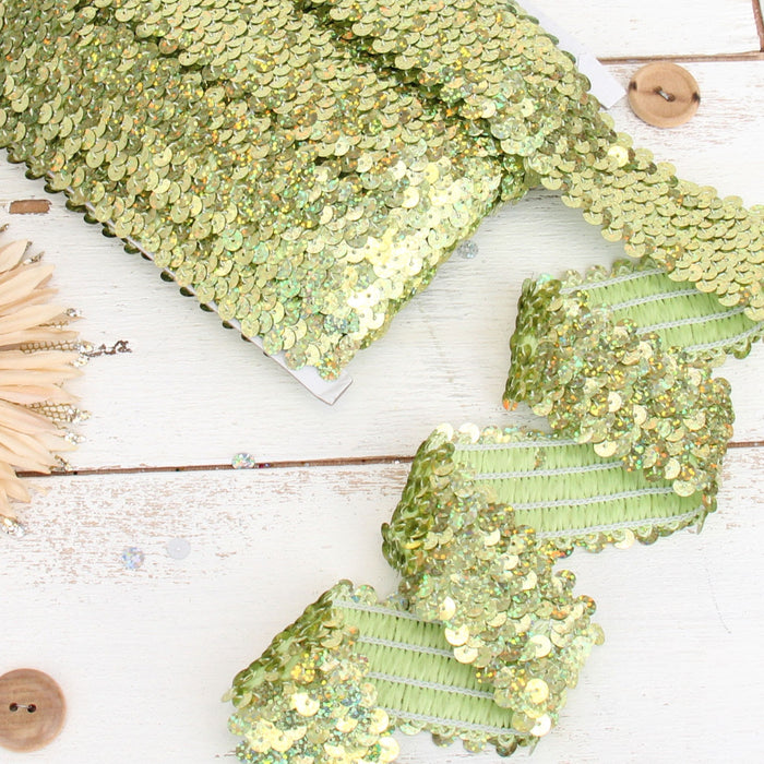 Stretch Sequin Roll - 1 1/2in - Lime Green - 10 meters (11 yards) - Threadart.com