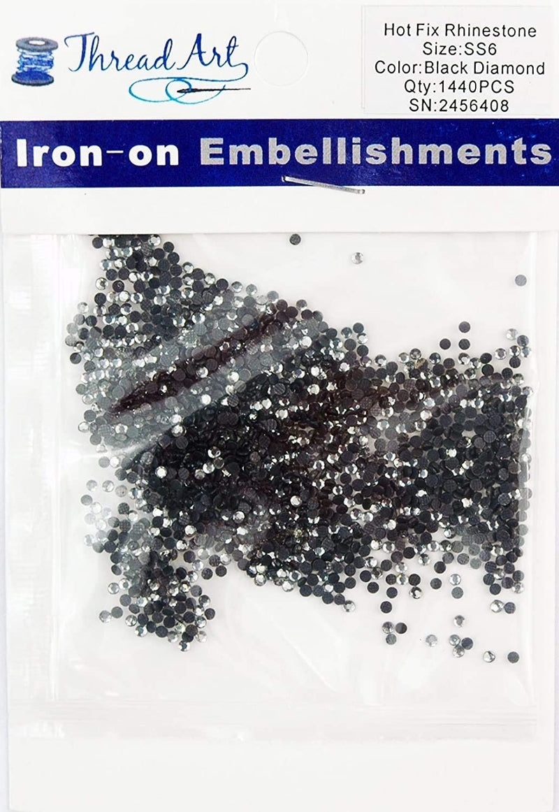 Hot Fix Rhinestones - SS6 - Black Diamond - 1440 stones - Threadart.com