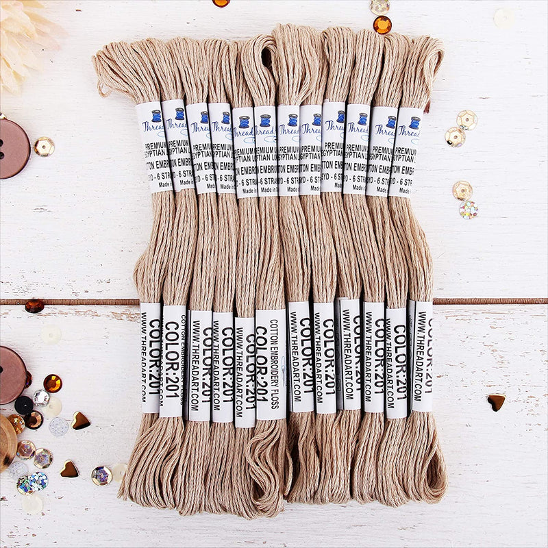 Beige Premium Cotton Embroidery Floss - Box of 12 - Six Strand Thread - No. 201 - Threadart.com
