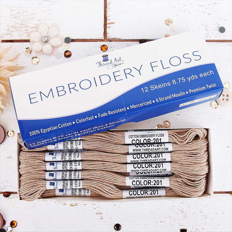 Beige Premium Cotton Embroidery Floss - Box of 12 - Six Strand Thread - No. 201 - Threadart.com