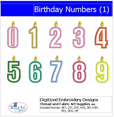 Machine Embroidery Designs - Birthday Numbers(1) - Threadart.com