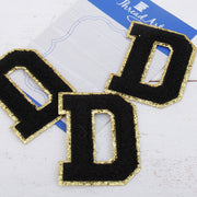 Black Chenille Letter Patches - Set of 3 Letters - Large 8 cm Chenille with Gold Glitter - Threadart.com