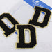 Black Iron On Varsity Letter Patches - Set of 3 Letters - Large 8 cm Chenille with Gold Glitter - Threadart.com