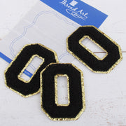 Black Chenille Letter Patches - Set of 3 Letters - Large 8 cm Chenille with Gold Glitter - Threadart.com