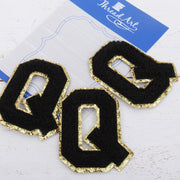 Black Chenille Letter Patches - Set of 3 Letters - Large 8 cm Chenille with Gold Glitter - Threadart.com