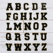 26 Black Chenille Letter Patches - Iron-On Full Alphabet - Small 5.5 cm Chenille with Gold Glitter - Threadart.com
