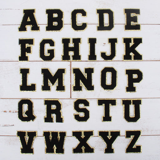 26 Black Iron On Varsity Letter Patches - Full Alphabet - Large 8 cm C —