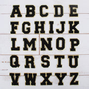 26 Black Chenille Letter Patches - Iron-On Full Alphabet - Large 8 cm Chenille with Gold Glitter - Threadart.com