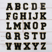 Black Chenille Letter Patches - Set of 3 Letters - Large 8 cm Chenille with Gold Glitter - Threadart.com