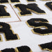 26 Letter Set of Black Iron On Varsity Letter Patches - Full Alphabet - Small 5.5 cm Chenille with Gold Glitter - Threadart.com