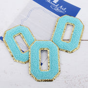 Blue Chenille Letter Patches - Set of 3 Iron-On Letters - Small 5.5 cm Chenille with Gold Glitter - Threadart.com