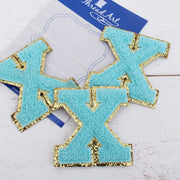 Blue Chenille Letter Patches - Set of 3 Letters - Large 8 cm Chenille with Gold Glitter - Threadart.com