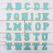 Blue Chenille Letter Patches - Set of 3 Iron-On Letters - Small 5.5 cm Chenille with Gold Glitter - Threadart.com