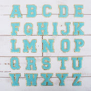 26 Letter Set of Blue Chenille Letter Patches - Iron-On Full Alphabet - Small 5.5 cm Chenille with Gold Glitter - Threadart.com