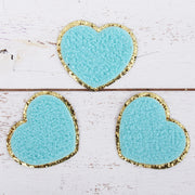 Iron On Chenille Patches - Set of 3 Hearts Chenille with Gold Glitter - Six Different Colors - Threadart.com