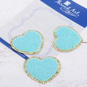 Iron On Chenille Patches - Set of 3 Hearts Chenille with Gold Glitter - Six Different Colors - Threadart.com
