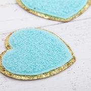 Iron On Chenille Patches - Set of 3 Hearts Chenille with Gold Glitter - Six Different Colors - Threadart.com
