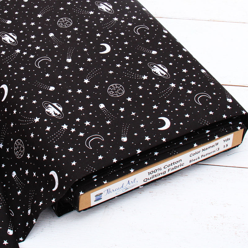 Premium Cotton Quilting Fabric Sold By The Yard - Patterned Space Black & White 3 - Threadart.com
