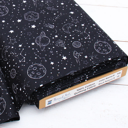 Premium Cotton Quilting Fabric Sold By The Yard - Patterned Circles Black & White 5 - Threadart.com
