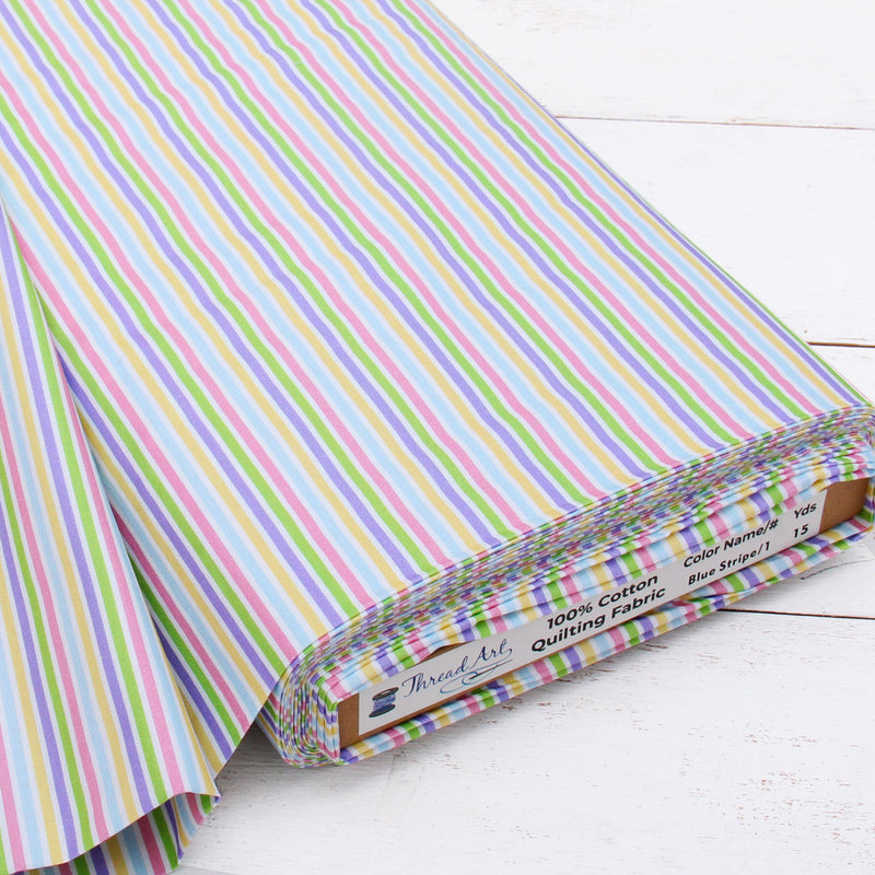 Premium Cotton Quilting Fabric Sold By The Yard - Patterned Stripe Lt. Blue 1 - Threadart.com