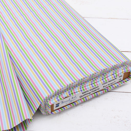Premium Cotton Quilting Fabric Sold By The Yard - Patterned Stripe Lt. Blue 1 - Threadart.com