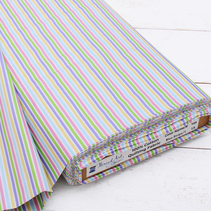 Premium Cotton Quilting Fabric Sold By The Yard - Patterned Stripe Lt. Blue 1 - Threadart.com