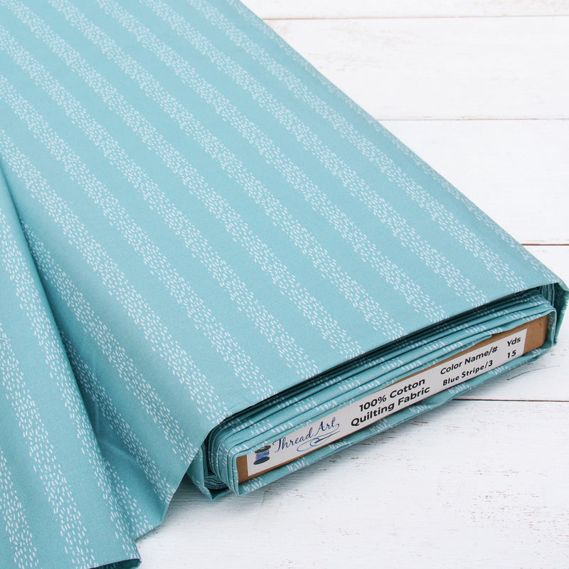Premium Cotton Quilting Fabric Sold By The Yard - Patterned Stripe Lt. Blue 3 - Threadart.com