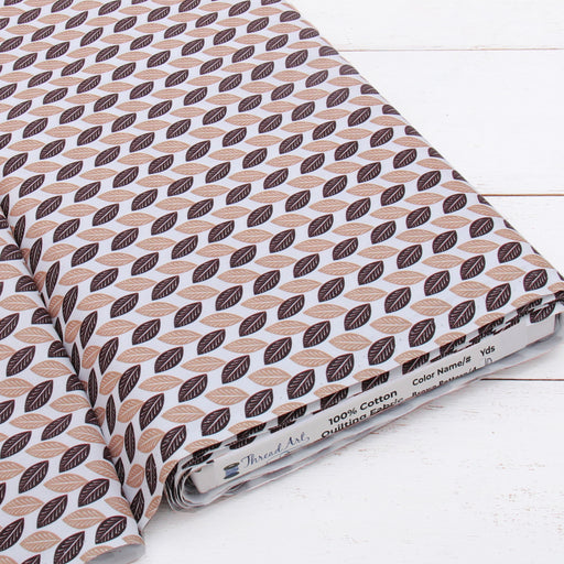 Premium Cotton Quilting Fabric Sold By The Yard - Patterned Leaf Brown 4 - Threadart.com