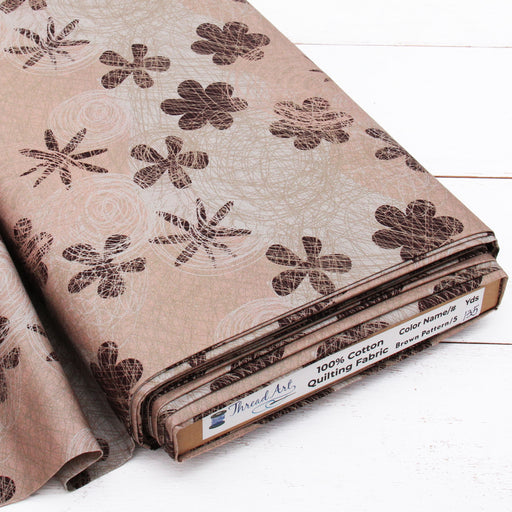 Premium Cotton Quilting Fabric Sold By The Yard - Patterned Floral Brown 5 - Threadart.com