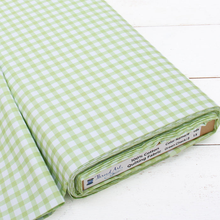Premium Cotton Quilting Fabric Sold By The Yard - Patterned Check Green 3 - Threadart.com