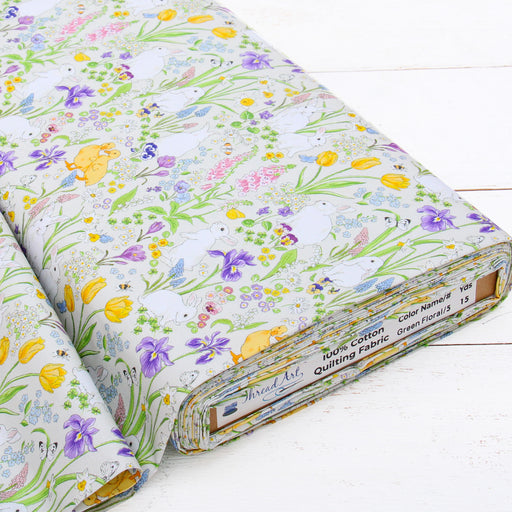 Premium Cotton Quilting Fabric Sold By The Yard - Patterned Floral Green 5 - Threadart.com