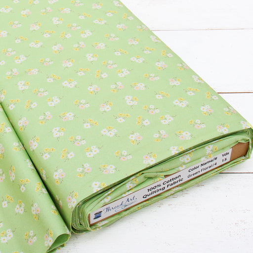 Premium Cotton Quilting Fabric Sold By The Yard - Patterned Floral Green 4 - Threadart.com