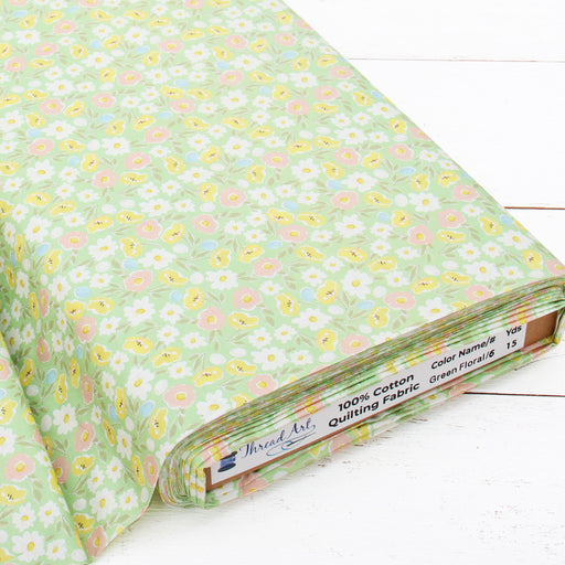 Premium Cotton Quilting Fabric Sold By The Yard - Patterned Floral Green 6 - Threadart.com
