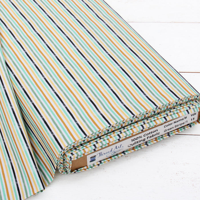 Premium Cotton Quilting Fabric Sold By The Yard - Patterned Stripe Green 1 - Threadart.com