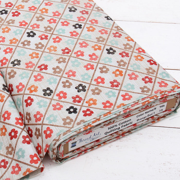 Premium Cotton Quilting Fabric Sold By The Yard - Patterned Dot Orange 1 - Threadart.com