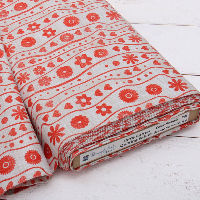 Premium Cotton Quilting Fabric Sold By The Yard - Patterned Orange 2 - Threadart.com