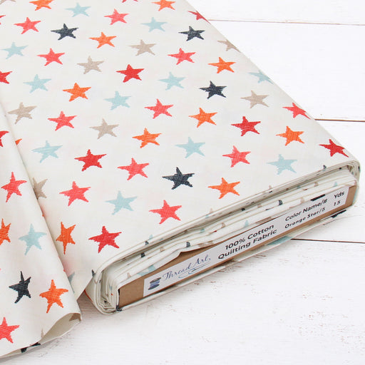 Premium Cotton Quilting Fabric Sold By The Yard - Patterned Star Orange 5 - Threadart.com