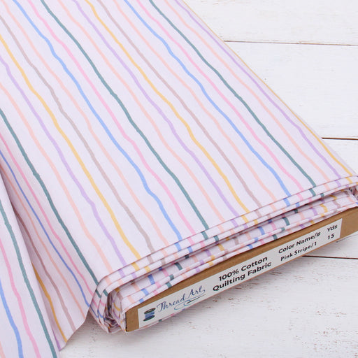 Premium Cotton Quilting Fabric Sold By The Yard - Patterned Pink Stripe 1 - Threadart.com