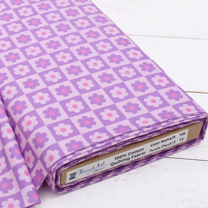 Premium Cotton Quilting Fabric Sold By The Yard - Patterned Check Purple 3 - Threadart.com