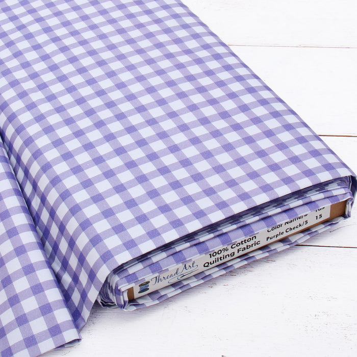 Premium Cotton Quilting Fabric Sold By The Yard - Patterned Check Purple 5 - Threadart.com