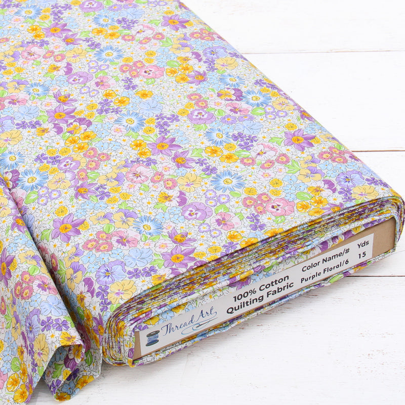 Premium Cotton Quilting Fabric Sold By The Yard - Spring Picnic Collection -Patterned Floral Purple 6 - Threadart.com