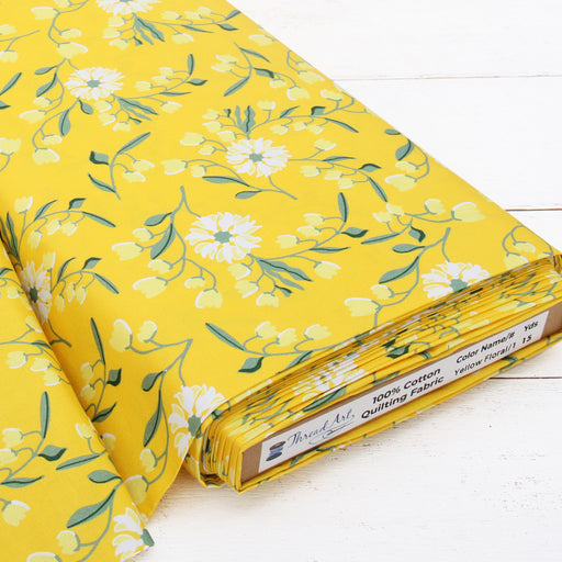 Premium Cotton Quilting Fabric Sold By The Yard - Patterned Floral Yellow 1 - Threadart.com