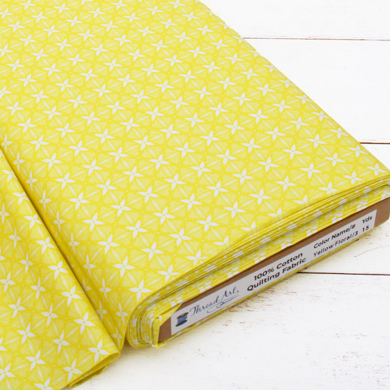 Premium Cotton Quilting Fabric Sold By The Yard - Patterned Floral Yellow 3 - Threadart.com