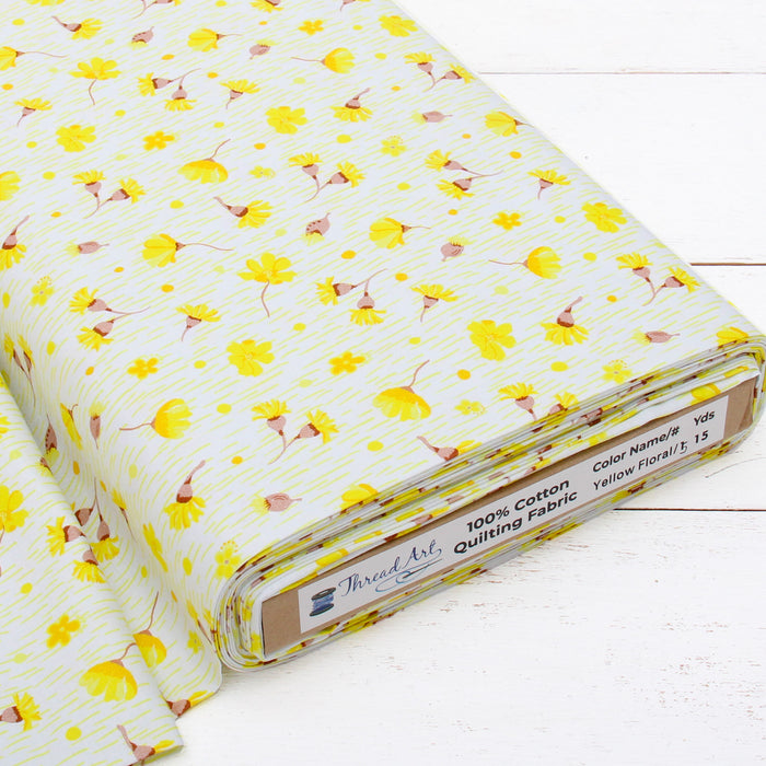 Premium Cotton Quilting Fabric Sold By The Yard - Patterned Floral Yellow 5 - Threadart.com
