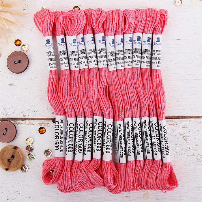 Bright Pink Premium Cotton Embroidery Floss - Box of 12 - Six Strand Thread - No. 609 - Threadart.com