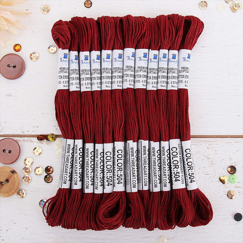 Burgundy Premium Cotton Embroidery Floss - Box of 12 - Six Strand Thread - No. 504 - Threadart.com
