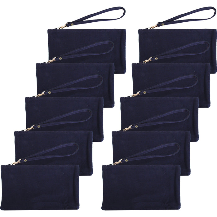 Ten Pack of Cotton Canvas Small Wristlet Bags - Navy - Threadart.com
