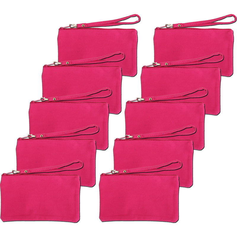 Ten Pack of Cotton Canvas Small Wristlet Bags - Pink - Threadart.com