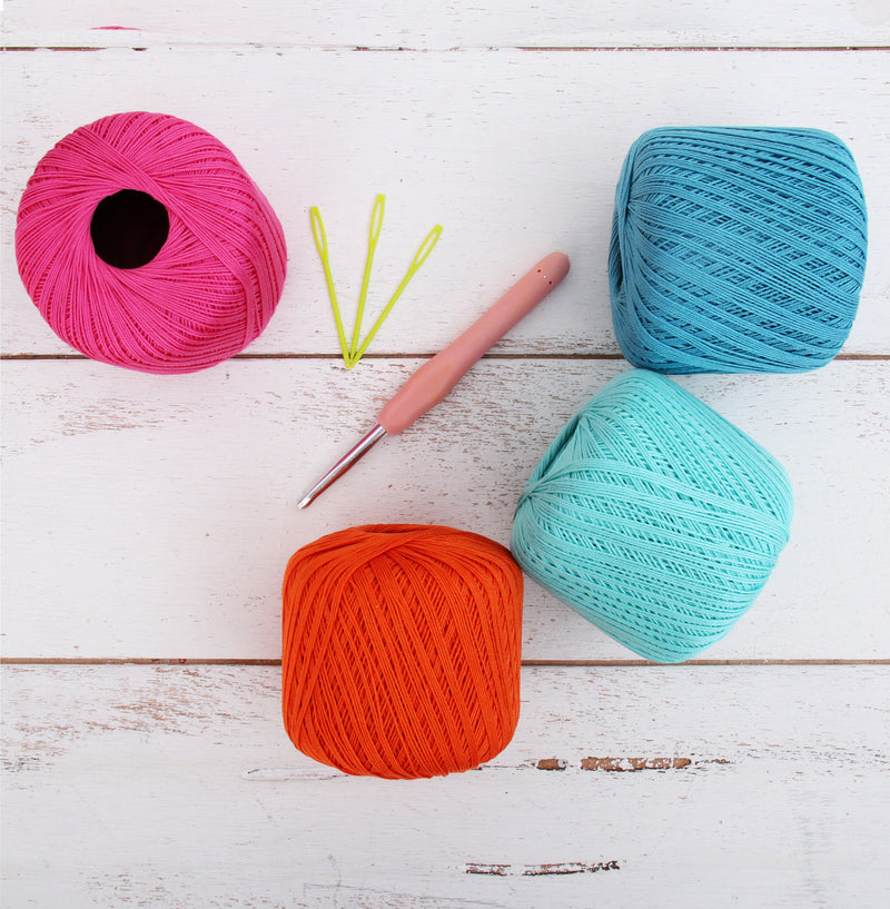 Cotton Crochet Thread Set - Electric Pop Colors - Size 10 - Four 175 Yd Balls - Threadart.com